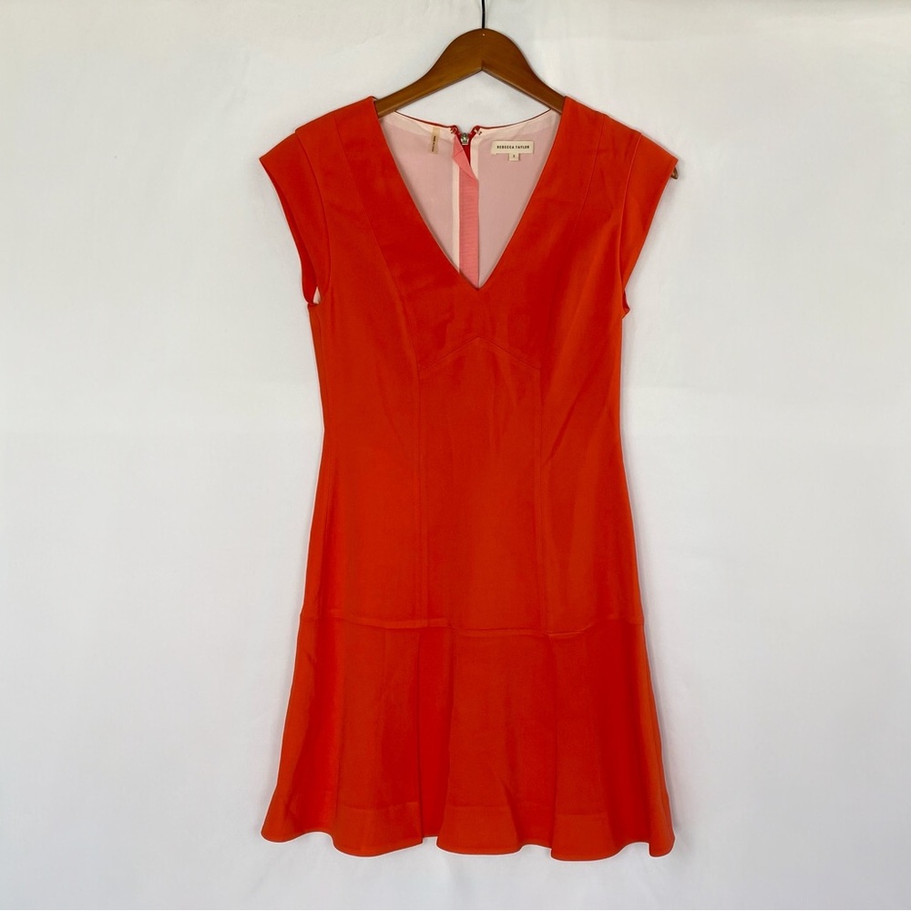 REBECCA TAYLOR V Neck Cap Sleeve Sheath Dress Mini‎ Orange Pink Party Cocktail